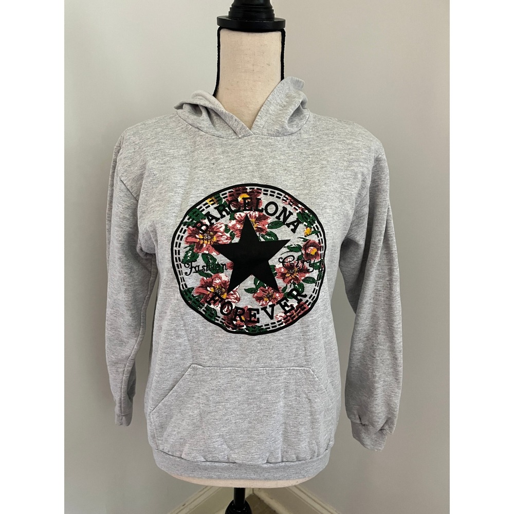 Floral Star Grunge Hoodie Small Heather Gray Hooded Pullover Sweatshirt Softcore